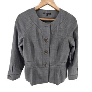 Theory Size 8 Gray Wool Blend Cropped Blazer Shrunken Fit Minimalist